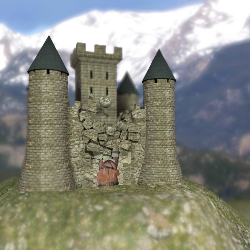 Castle destruction cell fracture rigid body simulation preview image 1