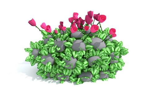 Rose Bush with Rocks - Cartoony, Low poly preview image