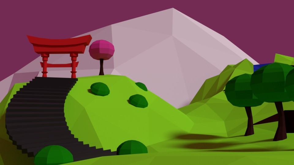 Japanes low poly landscape preview image 1