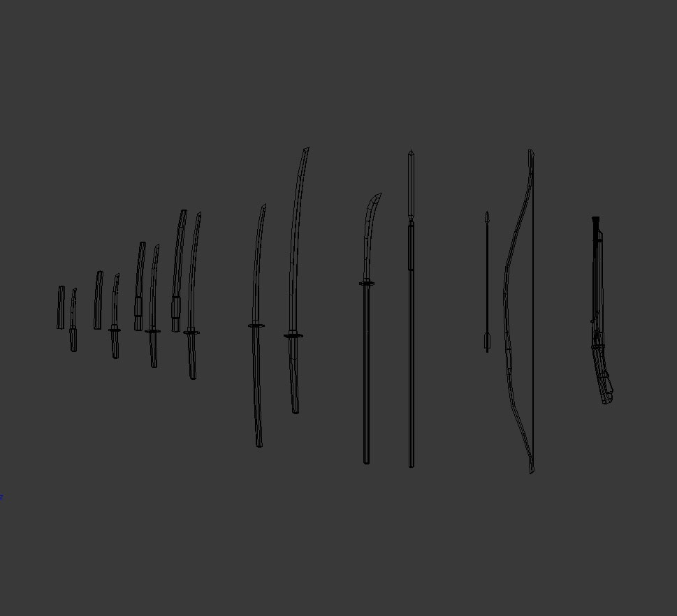 Samurai's Weapons Low Poly Grayscale preview image 2