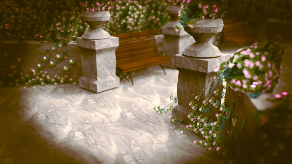 Park Scene Marble Vases Bench preview image 1