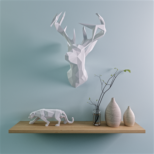 Low Poly Deer on Wall Scene preview image