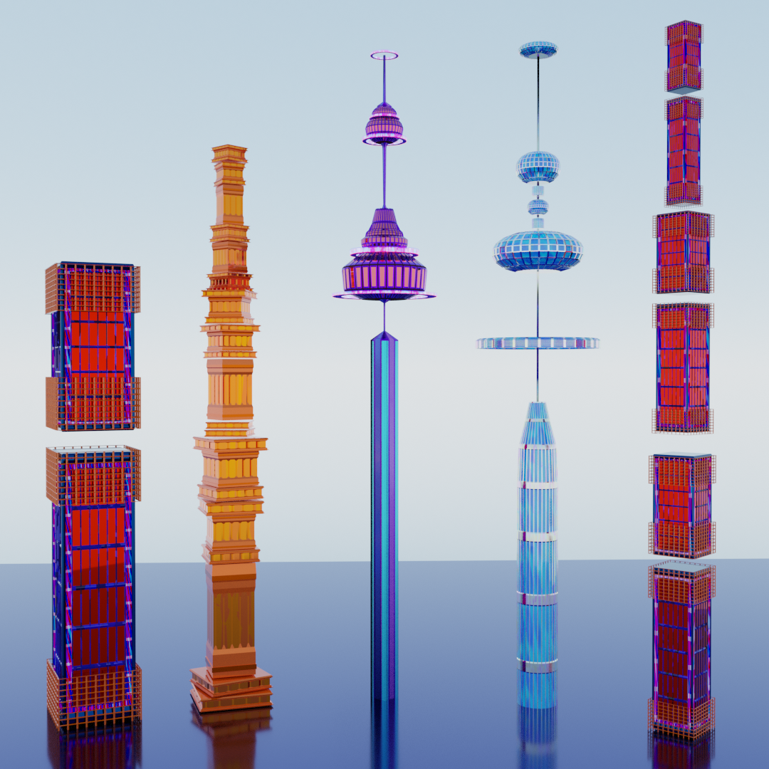 Stylized Sci-Fi Skyscrapers and Towers - Day + Night mode! preview image 2