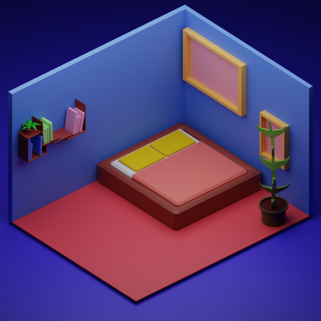 Isometric Low Poly Deluxe Bedroom  preview image 1
