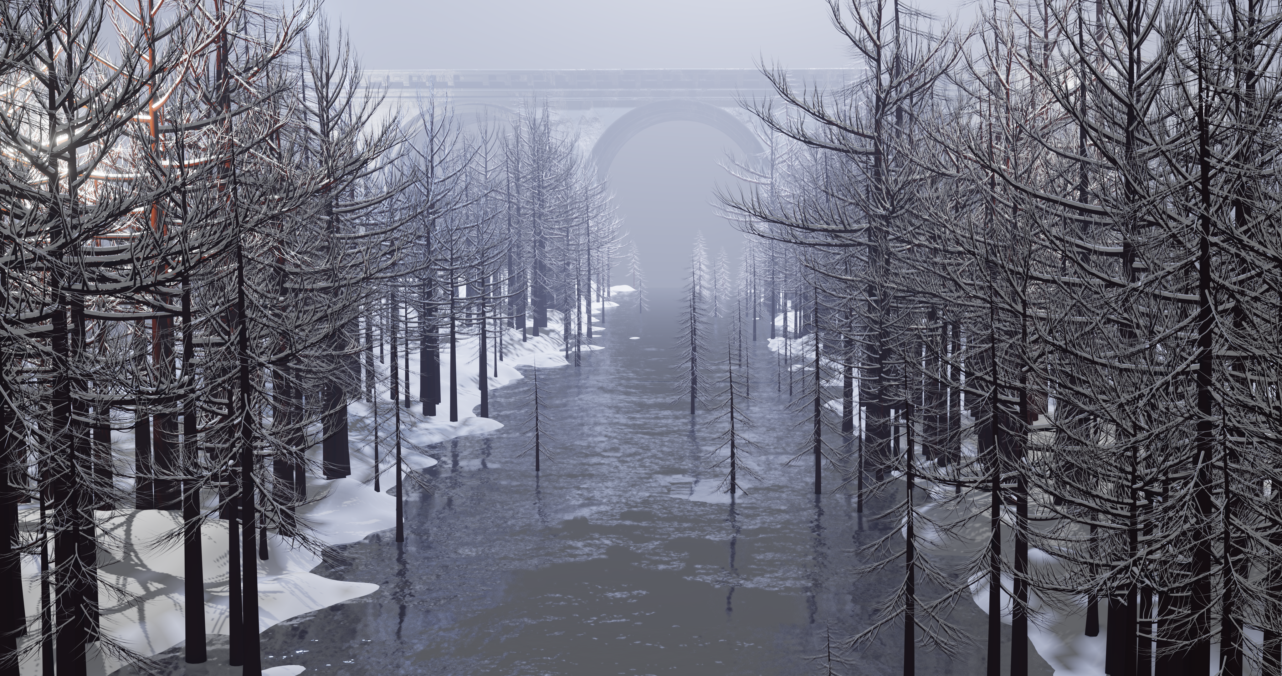 Snowy Winter Stream Scene preview image 1
