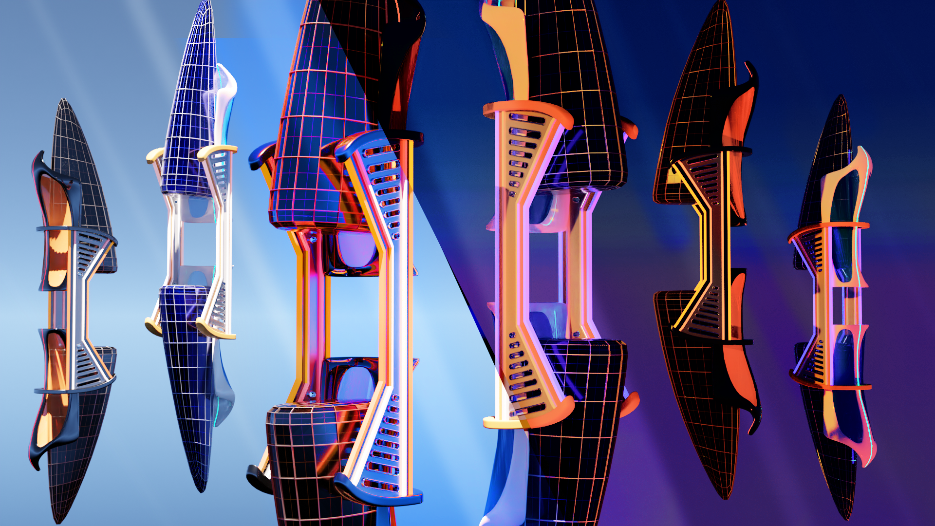 Stylized Sci-Fi Buildings - 2 colors and styles! preview image 1