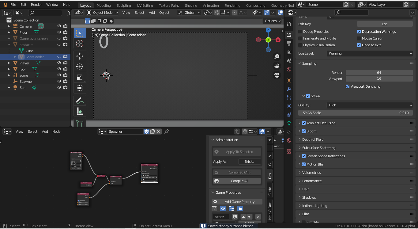 UPBGE X3.0 Flappy suzanne using Logic nodes preview image 1
