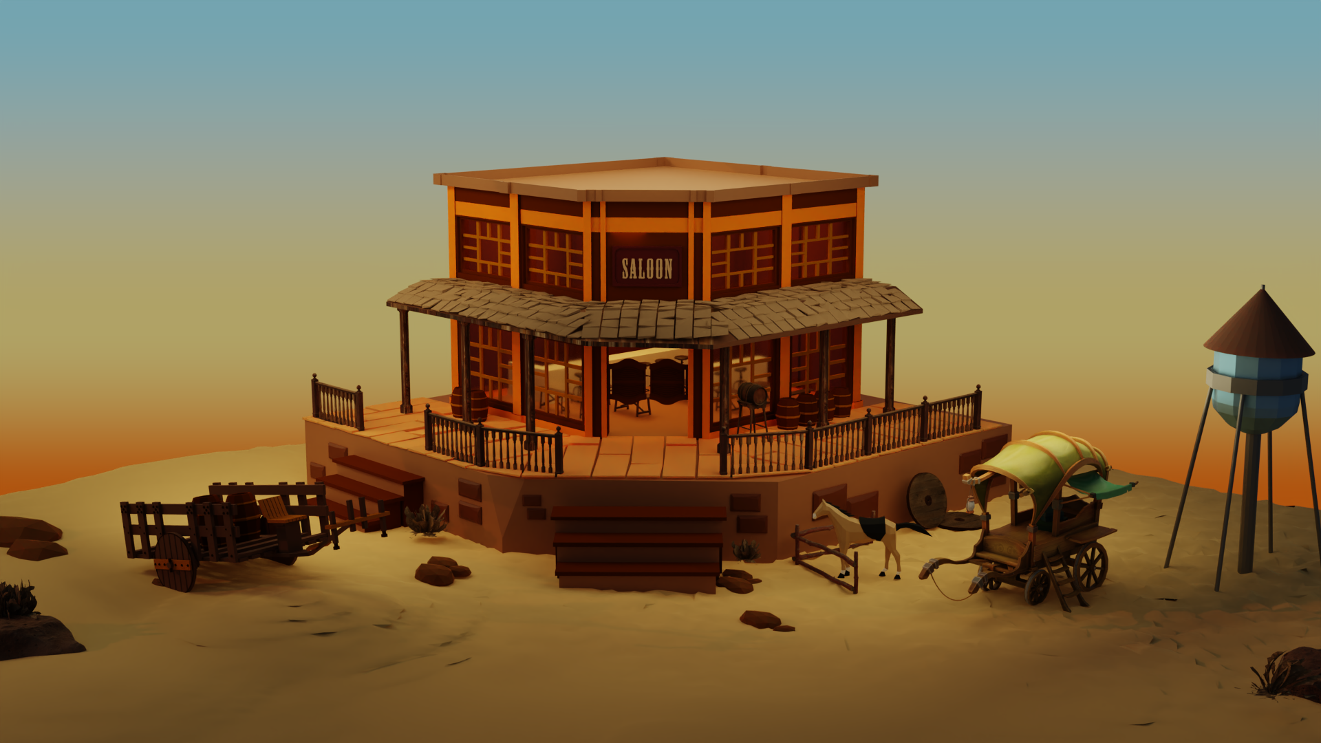 Low Poly Western Saloon Scene preview image 1